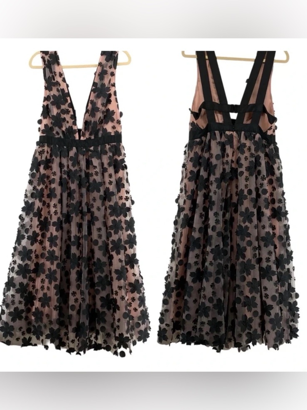 NWOT Anthropologie Black 3D floral applique a line cocktail dress 16 - Picture 2 of 6